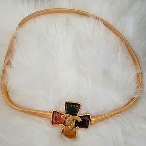 CHANEL Gold Necklace with Multicolor Cross Pendant